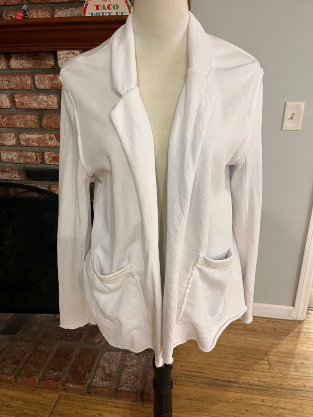 Eileen Fisher White Open-Front Pocketed Cardigan